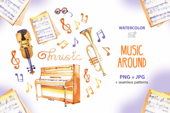 Music Around: Watercolor Cliparts for Design