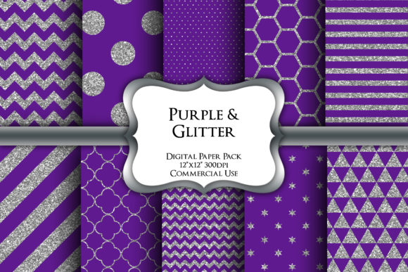 Purple Silver Glitter Digital Paper Pack: Elevate Your Creative Projects with Stunning Metallic Textures