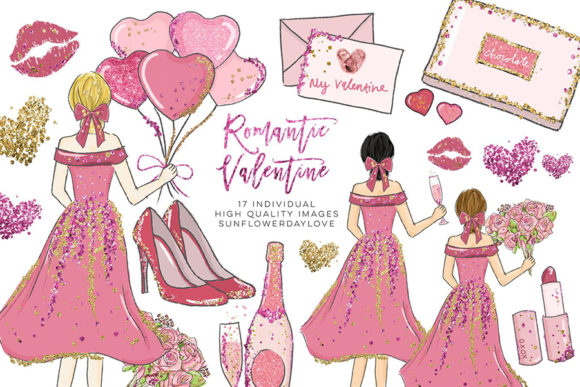 Romantic Date Valentine Clipart Set for Creative Projects